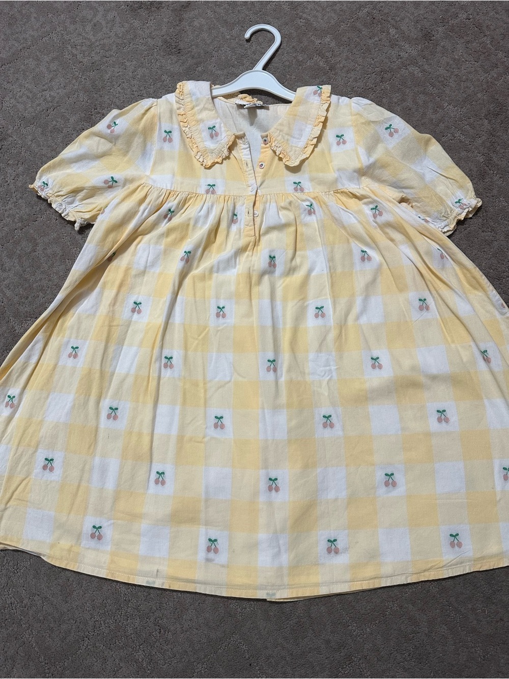 Emile et Ida Yellow Gingham Cherry Embroidered Dress size 12 guc